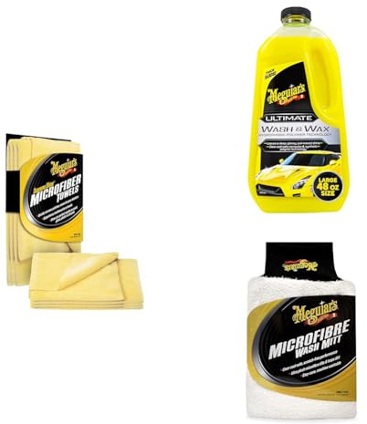 Meguiar's X2020EU Supreme Shine Mikrofasertücher zur Autopflege (3er-Pack), Gelb – Inklusive Ultimate Autoshampoo & Wachs & extra Dicker Mikrofaser-Waschhandschuh