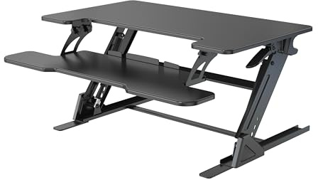 NSY Audio Standing Desk Converter 36 x 24 Inches - Height Adjustable Sit to Stand Riser with Keyboard Tray, Ergonomic Workstation for Home Office, Black