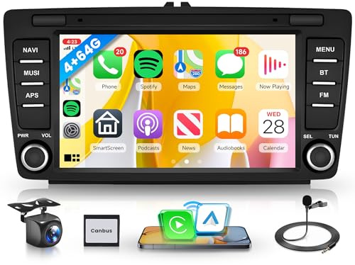 4G+64G Wireless Carplay Android Autoradio für Skoda Octavia 2 mk2 Rapid Yeti Roomster Superb 8 Zoll Autoradio mit Android Auto GPS Navi WiFi Mirror Link Bluetooth FM/RDS/DAB/EQ/USB/SWC Rückfahrkamera
