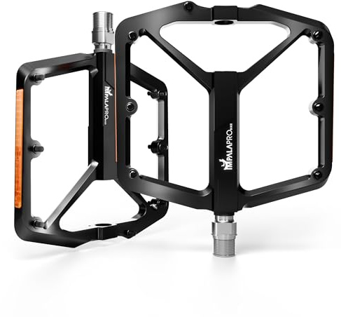 IMPALAPRO – CNC-Aluminium Fahrradpedale 9/16″ mit extra breiter Plattform, abnehmbaren Anti-Rutsch Pins & Reflektoren – ultraleichte MTB Pedale 355 g (Schwarz)