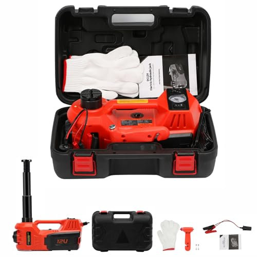 Auto Cric idraulico 5T, Cric elettrico 4 in 1 12V con pompa gonfiabile e luce LED, portata di sollevamento di 15-45 cm, Cric per auto, SUV, officine, riparazioni di emergenza, cambio gomme