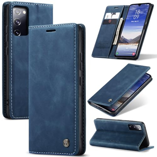 Azororo Handyhülle für Samsung Galaxy S20 FE 5G Hülle Premium Lederhülle Flip Case Magnet Tascher Kartenfach Standfunktion Klapphülle Schutzhülle für Samsung Galaxy S20 FE, Blau