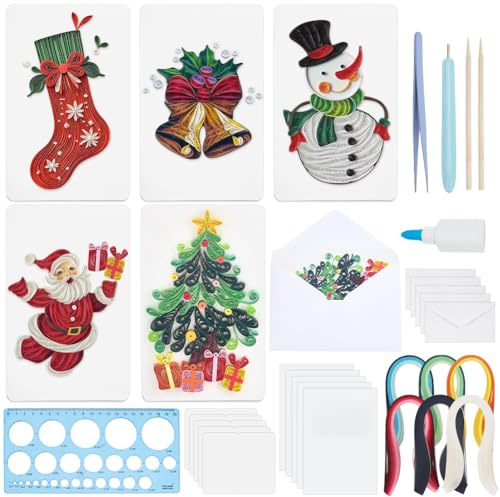 WEBEEDY 20 Set Weihnachts Papier Quilling Kit Für Erwachsene Anfänger Handgemachte Weihnachtsbaum Schneemann Ball Socken Muster Grußkarte Mit Anleitung Weihnachtsgeschenk Dekor