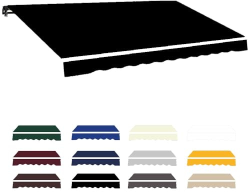 Tessuto retrattile per tenda da sole, copertura di ricambio impermeabile per balcone e patio, 400 x 250 cm (nero, 4 x 2,4 m) - Materiale per tende da sole a braccio e morsetto