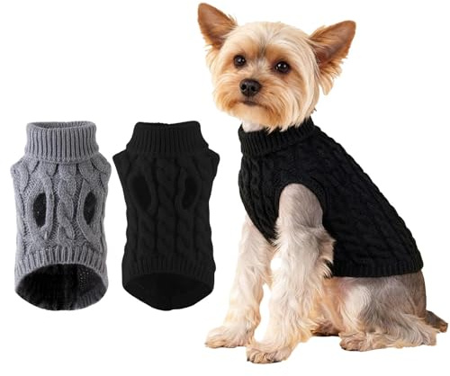 2 Pack de pulls pour chiens tricotés à col roulé, pulls d'hiver chauds pour chiens de petite taille et chiots, pull en acrylique douillet pour Teckel, vêtements tricotés souples pour chiens et chats