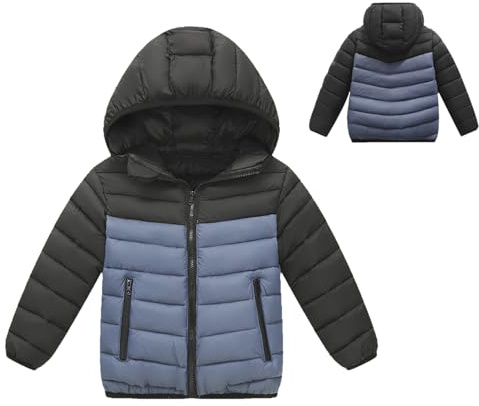 Jamron Barn vinter varm quiltad kappa lätt packbar pufferjacka med huva, A-grå, 150