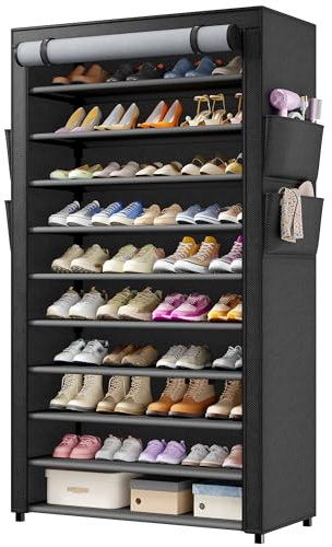Schuhregal 11 Ebenen, Schuhschrank Hoch mit Sichtbarer Staubdichter Überzug | für 35–50 Paare Schuhe, 30-cm-Tiefe bis EU 47,Stabiler Schuhschrank Schmal, Ideal für Flur, Wohnzimmer,Schlafzimmer, Schwarz