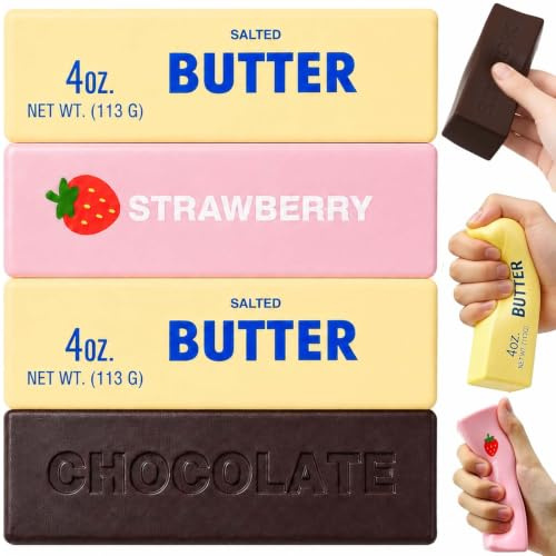 4 Stück Butter Cheese Squishy, Schokolade Squishy Fidget Toys, Sensorik Anti Stress Spielzeug, Erdbeere Squishies Quetschball Stressball für Kinder Erwachsener ADHD Autismus