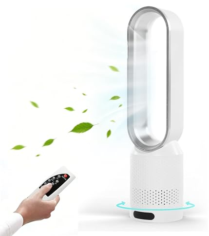 UEXEDO - Ventilatore a colonna senza lama con telecomando, altezza 58 cm con 8 velocità, oscillazione 90°, ventilatore a torre silenzioso con timer, comando touch con schermo LED, 14,5 * 58 cm (A)