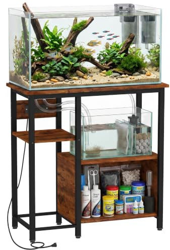 PawHut Fish Tank Stand with Power Outlets for 29 Gallon 78 x 35 x 78.5 cm | Aquarium Stand, Heavy Duty Reptile Tank Rack with Shelf, Living Room Home Office, Storing Fish Rank Accessories & Feed
