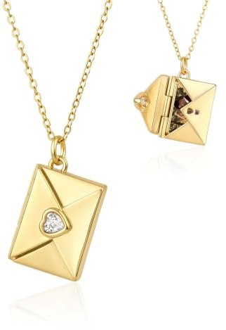Dacomfy Personalisierte Foto Medaillon Kette für Damen Umschlag Anhänger mit Bild Gravur und Herz Geburtsstein Halskette Geschenk für Mama, Freundin, Ehefrau