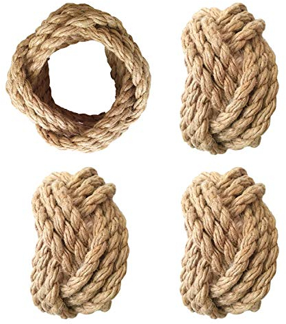 KPAVIR Handmade Round Mesh Classic Braided Jute Napkin Rings for Dinning Table Parties for Everyday - Set of 4 (Natural)