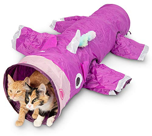 Pet Craft Supply Magic Mewnicorn Multi Cat Tunnel Boredom Relief Toys with Crinkle Feather String for Dogs, Cats, Rabbits, Kittens and Guinea Pigs for Hiding Hunting and Resting