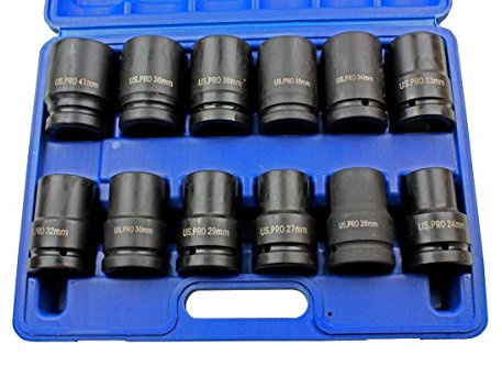 US Pro 12 Pc 1 Drive Single Hex Deep Impact Socket Set