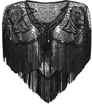 Coucoland 1920s Stola Damen Retro Schal Umschlagtücher Hochzeit Braut Schal Schulter Bedeckung für Abendkleid 20er Jahre Stil Gatsby Kostüm Accessoires