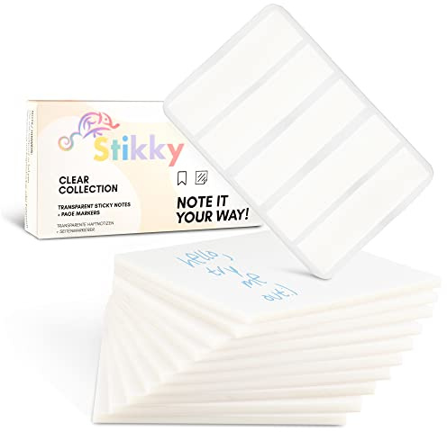 STIKKY Transparente Haftnotizen [500 Blätter und 125 Page Marker]- Sticky Notes durchsichtig - Super Stark Klebend - Klebezettel Perfekt zum Erstellen von Notizen und Erinnerungen