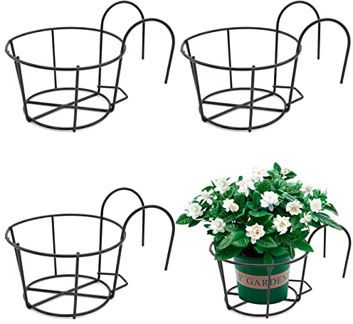 3 Pezzi Appeso Ringhiera Fioriere Cesti Cremagliere di Ferro Ferro Giardinaggio Vaso Fiori Rotondo Balcone Rotondo Vaso di Fiori Cremagliera Adatto per Balcone, Giardino, Recinzione, Interni, Esterni