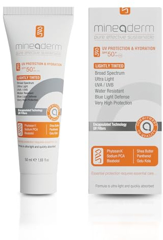 Mineaderm UV Protection & Hydration Lightly Tinted SPF 50+, tonad solkräm för ansikte, hals och dekolleté, UVA/UVB-skydd, lätt täckförmåga, fuktgivande, 50 ml