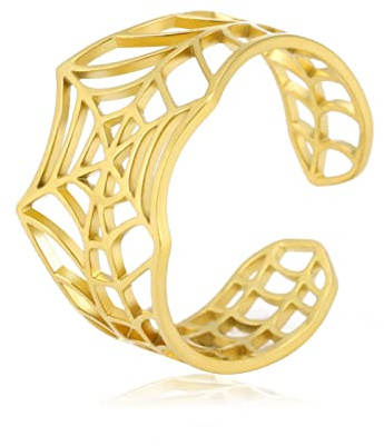 kkjoy Bague Toile d'araignée en Acier inoxydable Bagues Ouvertes Réglables Halloween Bijoux pour Femmes Hommes
