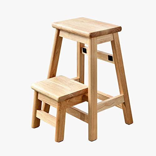 SXBHDM Klappleiter Klappstufen Leiterstuhl Tragbare Trittleiter 2 Schritt Hocker, Faltbarer Hocker Treppenstuhl Home Bibliothek Kletterleiter Holzleiter Hocker für Büro Garten - Natürliche Holzfarbe