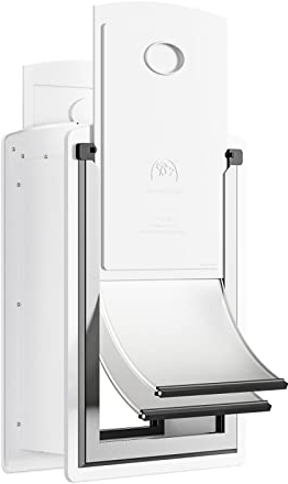 Decormax Cat Door for Wall, Energy Efficient Pet Door with Steel Frame, Telescoping Tunnel, Double Magnetic Flaps and Two Sliding Lock Panels, Easy to Install, Milky White, Small