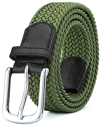 MOZETO Elastisch Stretch Gürtel Breite 3.3cm, Stoffgürtel Stretchgürtel Flechtgürtel Geflochtener Gürtel für Damen und Herren (Grün, Länge 95 cm)
