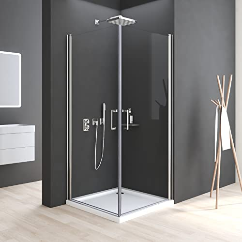 Duschkabine Pendeltür 90x90 cm Eckeinstieg Duschabtrennung 6mm NANO Beschichtung ESG Glas Schwingtür Duschwand Höhe 195cm