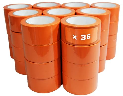 Tecplast Lot de 36 Rubans adhésifs PVC orange bâtiment 50 mm x 33 m - Rouleau adhésif de chantier orange