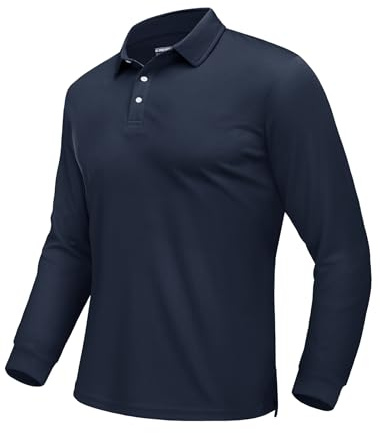 EKLENTSON Golf Polo Shirts for Men Long Sleeve Work T Shirts Lightweight Wicking Tactical Military Shirts Quick Dry Full Sleeve Collared Tops Navy,M
