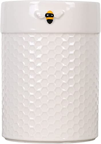 RA-HOMESTORE® New Embossed Ceramic Honeycomb Utensil Pot with Vibrant Hand Painted Bee, Charming Pot (14cm)
