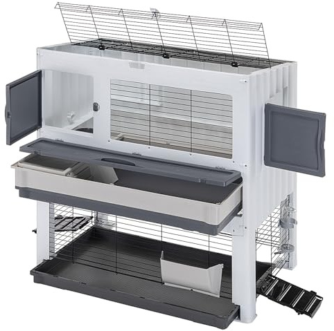 Ferplast Kaninchenkäfig Bonnie mit Haustiergehege, Kaninchenstall für den Innenbereich, Meerschweinchenkäfig, mit Gehege für Kaninchen, Kaninchenhaus und Wasserflasche, 108 x 64 x H 113 cm