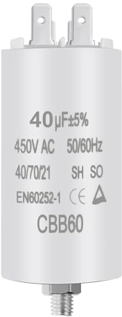 OFFCUP CBB60 Condensador Permanente 40μF, 450V 50/60Hz - Condensador de Arranque para Motores Eléctricos, Adecuado para Bombas, Compresores, Lavadoras, Aires Acondicionados