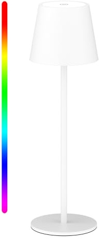 Aipsun Tischlampe Kabellos Weiß mit 5000mAh, LED Akku Tischlampe, touch Dimmbar 8 Farben 3000K+ RGB Metall led tischleuchte kabellos,Aluminium,USB-C,IP54,für den Innen und Außenbereich