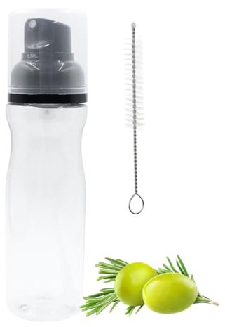JIADEXIN Plastic Spray Oil Bottle Quantitative Oil Control Plastic Bottle with Straw Brush for Cooking Baking and Air Fryer Olive Oil Sprayer for Salads Transparent Bottle Spray 250ml