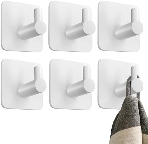 4happy 6 Piezas Ganchos Adhesivos para Pared, ganchos adhesivos inoxidables, colgador toallas sin taladro, colgadores resistentes perchas adhesivas fuertes, Blanco