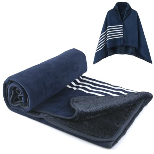 SIVENKE Damen Poncho Fleece Tragbare Decke, Karierte Schoßdecke Bequemer Poncho Plüschdecken Überwurf Schal Wickelbezug Umhang mit Knöpfen für Bett Sofa Büro