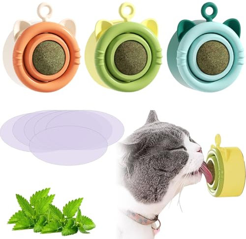 Katzenminze Balls, 3 Stück Katzenminze Balls Spielzeug für Katzen, Katzenminze Ball Wand, Drehbare Katzenminze Ball, Drehbare Catnip Balls Toys für Katze, Katzenspielzeug für Zahnreinigung