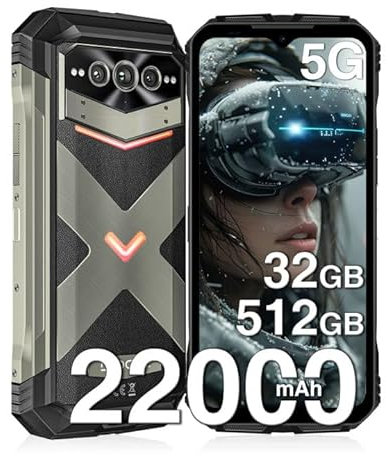 DOOGEE V MAX Pro Movil Resistente 5G, 22000mAh 32GB+512GB Movil Irrompible Android 14, Tres Cámaras 108MP+16MP+20MP, 6,58 FHD+ 120Hz,33W Carga Rápida/NFC/FaceID/Huella Dactilar/IP6