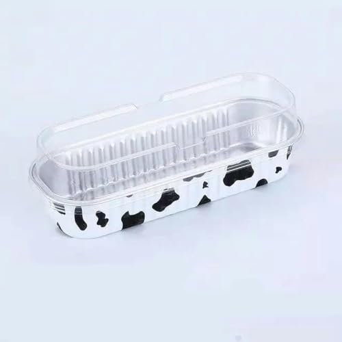 50 vasos rectangulares para hornear con tapas, 200 ml, moldes de papel de aluminio, moldes para postres, magdalenas, envoltorios para fiestas, bodas, vacas lecheras