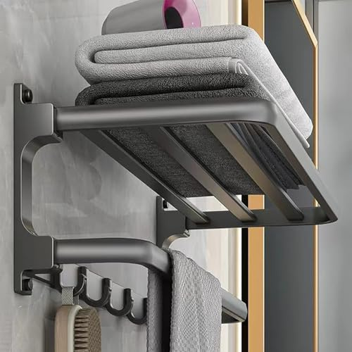 Handtuchhalter ohne Bohren, mit 5 Handtuchhaken, 58cm, Grau, Aluminium