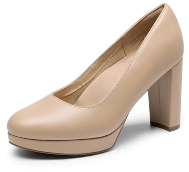 DREAM PAIRS Scarpe Eleganti da Donna con Tacco Alto e Plateau per Lavoro e Business,Size 39,Nude-Pu,DWUMPU2505