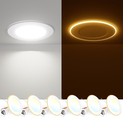 FREELICHT 6 Pack 5/6 Inch 5CCT LED Recessed Can Light with Night Light, 2700K/3000K/4000K/5000K/6000K Selectable Flat Recessed Lighting, 10W=110W, 1000LM, Dimmable Retrofit - ETL & FCC
