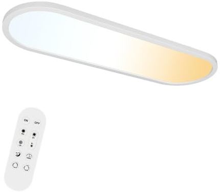 ONDTA LED Panel Deckenleuchte 22W, 60x20CM 2700K-6500K 3000LM, Oval | Dimmbar, mit Fernbedienung, Speicherfunktion, IP44 Badezimmer lampe für Wohnzimmer Schlafzimmer Flur Büro Werkstatt