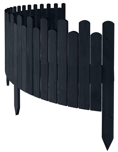Bordure de Jardin en Bois Clôture d'Extérieur 200 cm x 40 cm Anthracite Barrières de Jardin Piquets d'ancrage Bordure de Gazon Palissade
