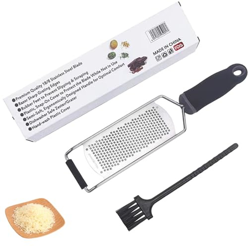 2 Stück Set Käsereibe, Zitronenreibe, Muskatnuss Reibe, Ingwerreibe, Küchenreibe aus Edelstahl mit Schutzabdeckung, Reinigungsbürste, Spülmaschinengeeignet(Groß)