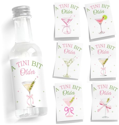 Clabby 48 Pcs a Tini Bit Older Birthday Espresso Martini Label Mini Liquor Bottle Sticker a Tini Bit Older Party Decoration Label Cup Stickers for Birthday Bachelorette Party Decoration(Martini)