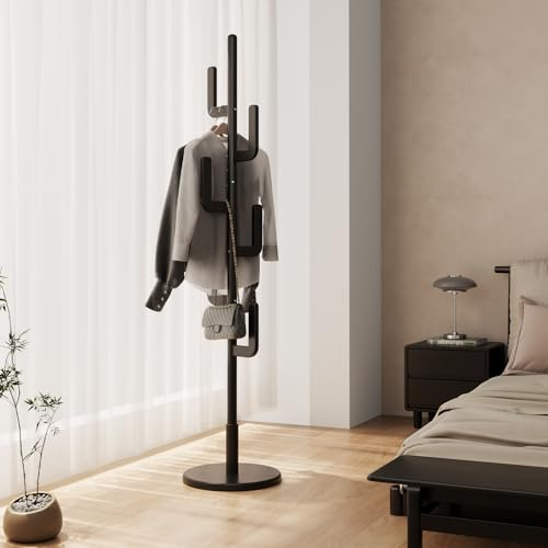 AQIMUELE Garderobenständer, Kleiderständer Massivholz, Jackenständer Im Kaktusdesign Mit 6 Haken, Für Kleidung Und Hut, Leicht Zu Montieren, Für Flur Und Schlafzimmer (Schwarz)