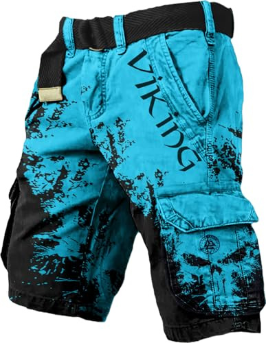 ChahuerOu Shorts Tactiques D'extérieur pour Hommes avec Impression Viking Rétro, Shorts Cargo à Poches Multiples (sans Ceinture) XL