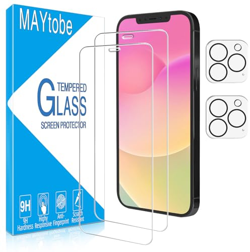 MAYtobe Screen Protector for iPhone 12 Pro + Camera Lens Protector | 2+2 Pack Tempered Glass, Ultra Resistant, 9H Hardness, Case Friendly, No Bubbles, Anti Scratch