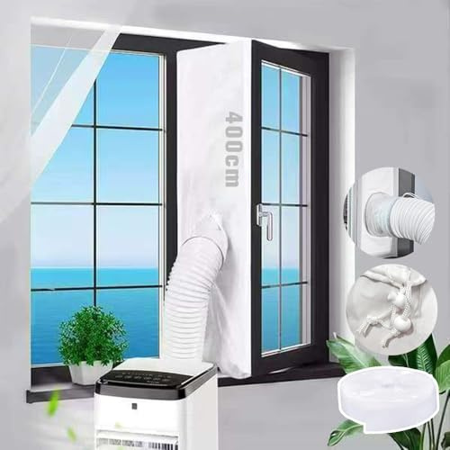 Fensterabdichtung für Mobile Klimaanlage 400cm mit Klettband, Fensterabdichtung Abluftschlauch Klimagerät ohne Bohren, Fensterdichtungen Klimaanlage, Klimaanlage Abdichtung für Fenster